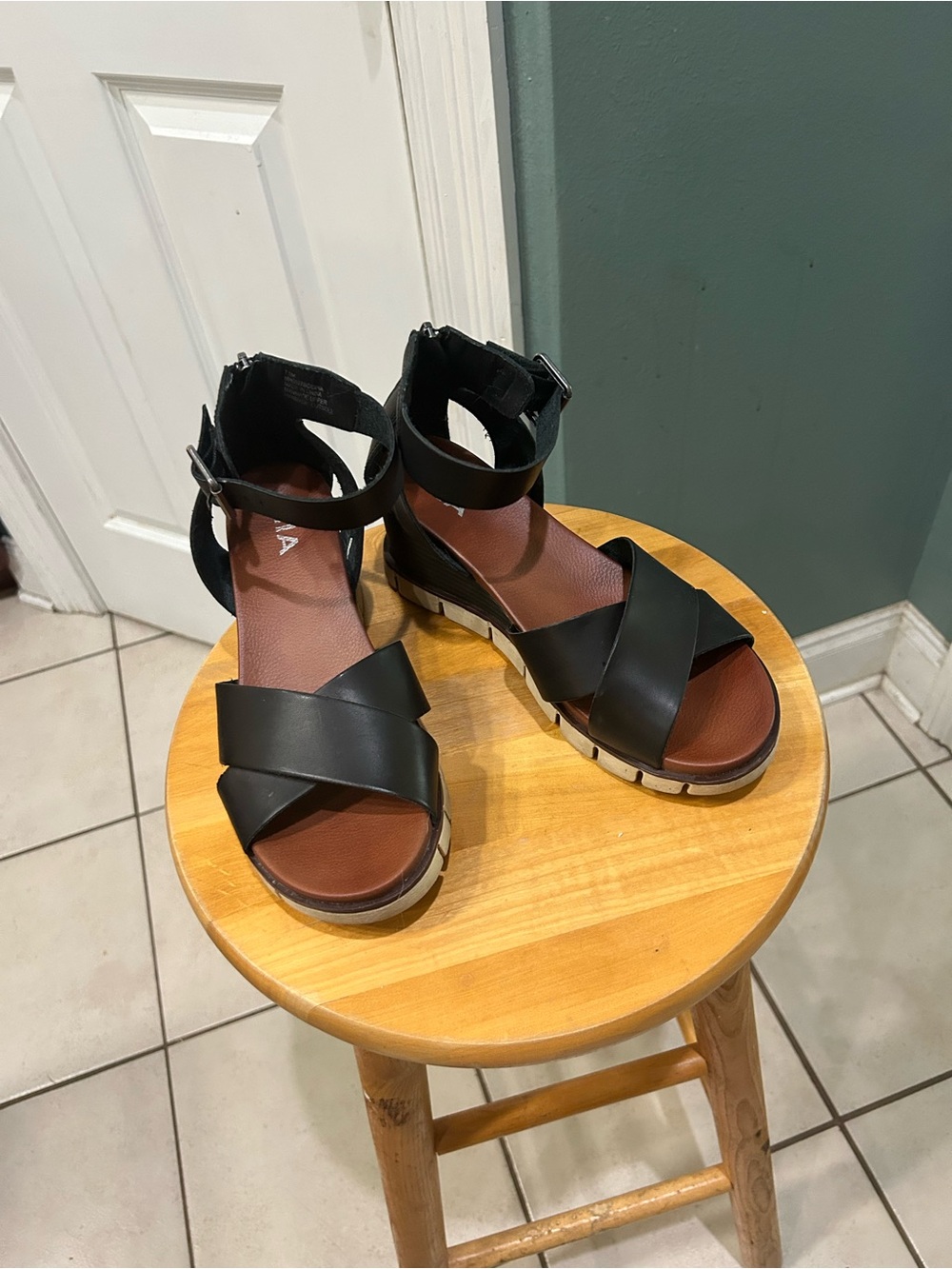 MIA Black Crisscross Ankle-Strap Platform Sandals